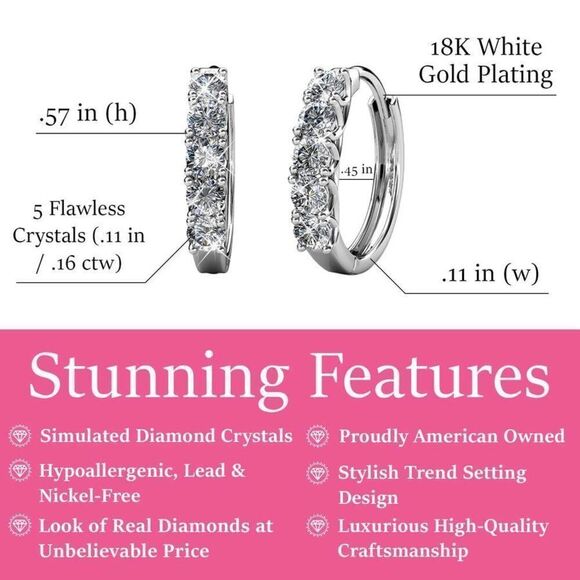 Cate & Chloe Bethany 18k White Gold Plated Hoop Crystal Earrings NEW - Picture 2 of 7